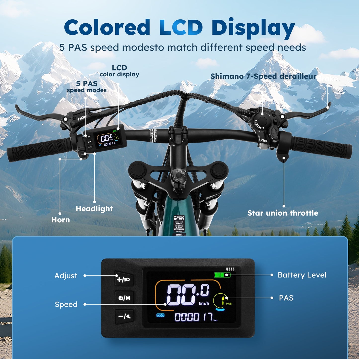 Alpha Joy 26" Rated 500W Peak 1000W Electric Bike, 26" Fat Tire E-Mountain Bikes, 48V Ebike for Adults with LED Headlight UL2849