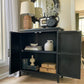 Alpha Joy Accent Cabinet with 2 Doors, Wood Entryway Cabinet with Flower Pattern in Wood Frame for Living Room, Dining Room, Black