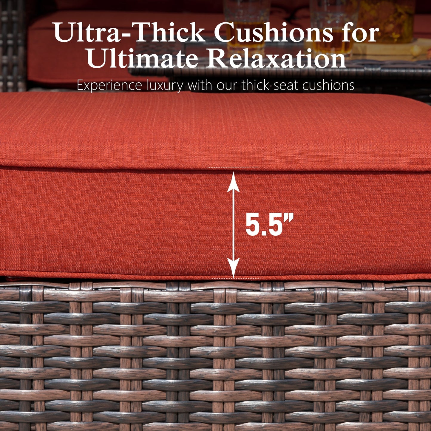 Sophia & William Outdoor Patio Wicker Swivel Chairs Set of 2 with 5.5" Thick Cushions, Red