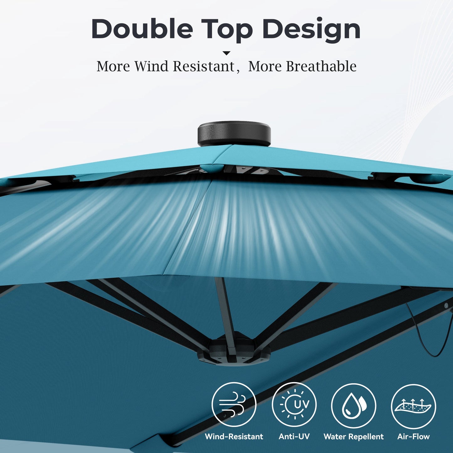 Alpha Joy 15ft Dual-Layer Extra Large Outdoor Patio Umbrella Double-Sided Ventilation Umbrella with Led Lights & Umbrella Base, Blue & Green