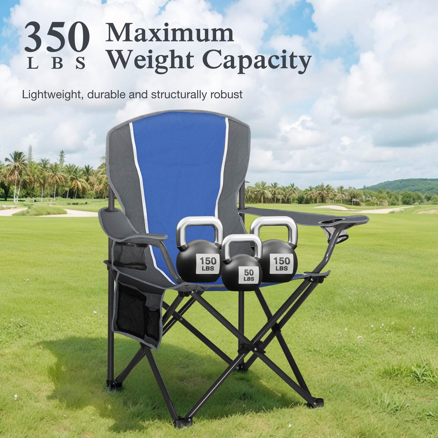 Sophia & William Oversized Camping Chair Outdoor Portable Folding Chair Heavy-Duty Steel Frame Support 350 Lbs, 2 Pack, Gray