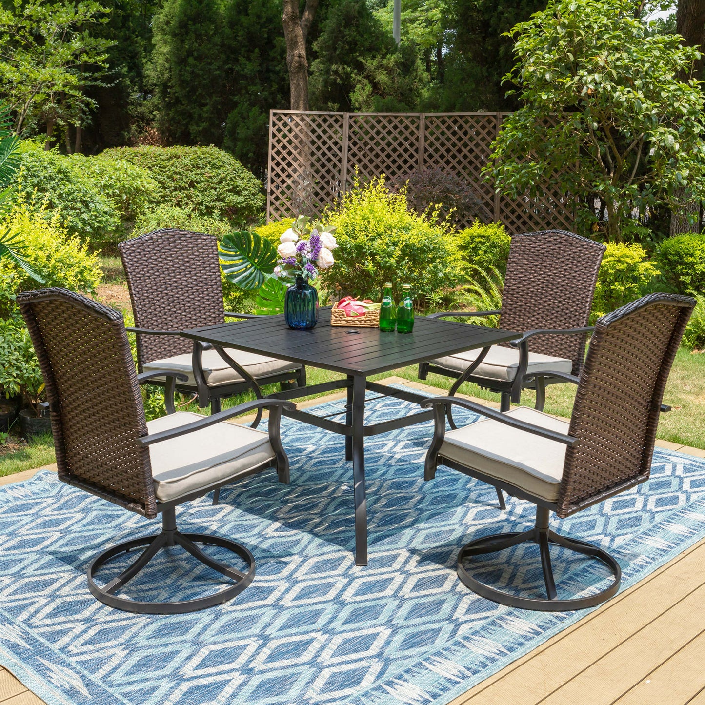 Sophia & William 5 Pieces Patio Dining Set Metal Chairs & Umbrella Table