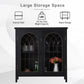 Alpha Joy 2-Door Accent Cabinet, Vintage Storage Cabinet in Church Window Design for Entryway, Dining Room, Black
