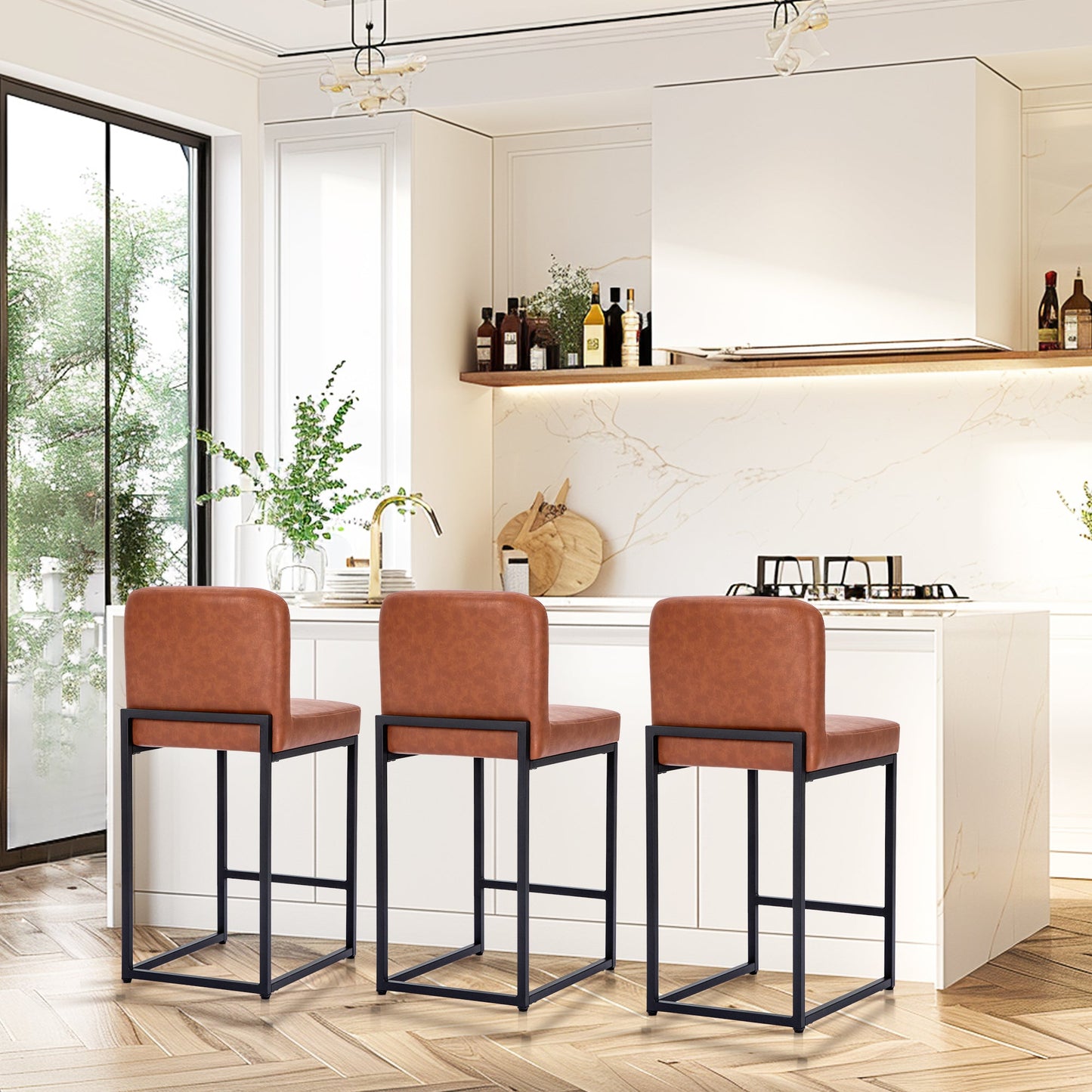 Sophia & William Counter Height Bar Stools with High Backrest Set of 3 Comfortable Modern Counter Stools for Kitchen & Home, Brown