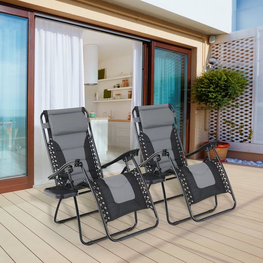 Sophia&William Set of 2 Outdoor Zero Gravity Chairs Padded Camping Lounge Recliner - Gray