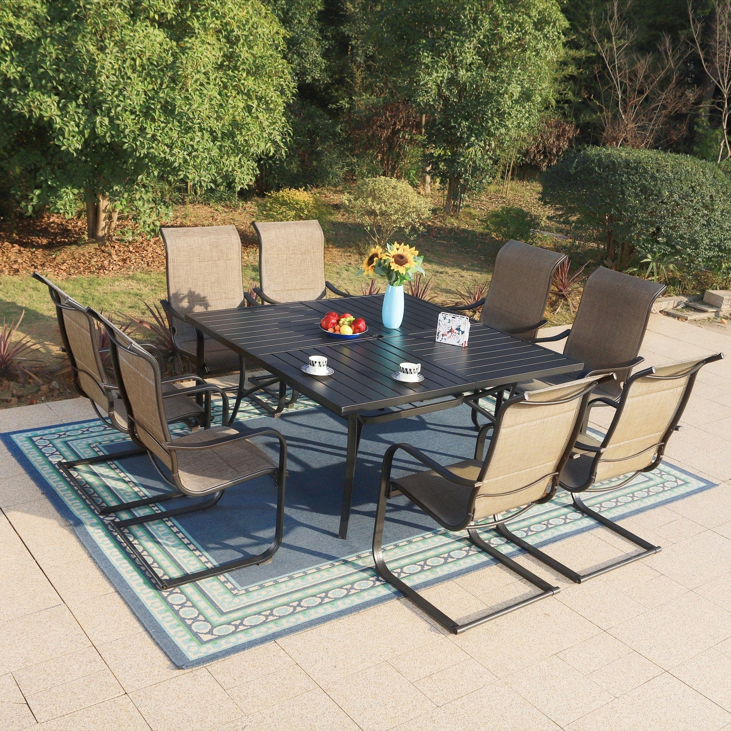 Sophia & William 9 Piece Outdoor Metal Patio Dining Set Square Table and Padded Chairs Set