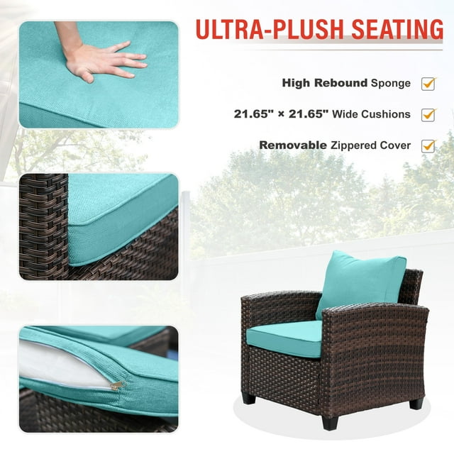 Sophia & William 7-seat Wicker Patio Convesation Set Wicker Outdoor Sectionals Sofa Set, Blue