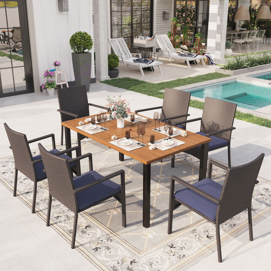 Sophia & William 7-Piece Outdoor Patio Dining Set Rattan Chairs and Rectangle Table Set for 6