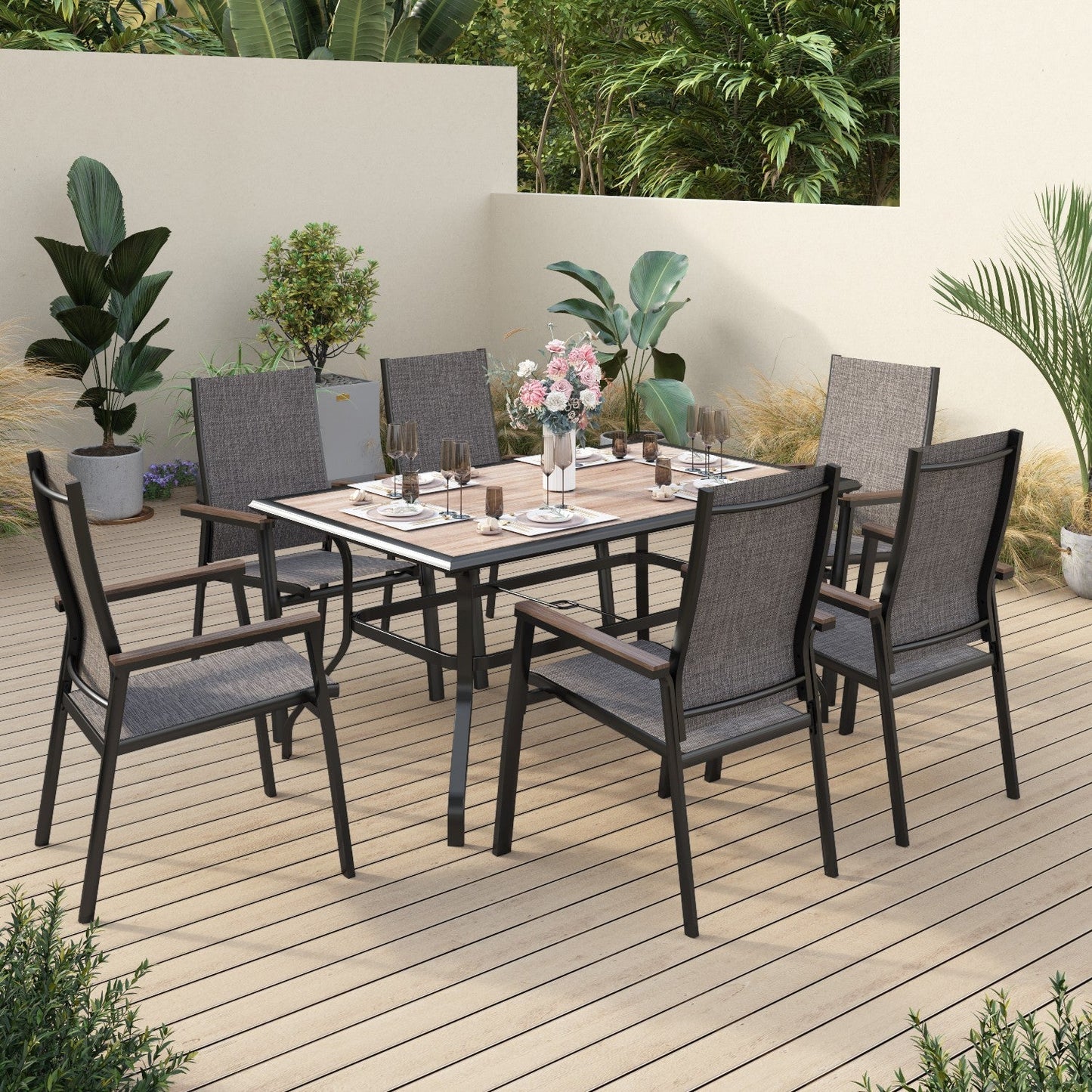 Sophia&William 7-Piece Metal Outdoor Patio Dining Furniture Set, Gray