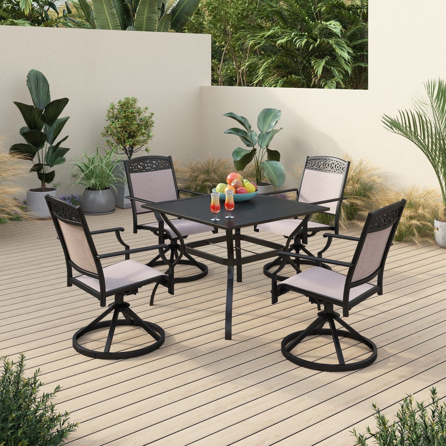 Sophia&William 5 Pieces Patio Dining Set Aluminum Swivel Chairs Table Set, Beige