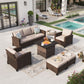 Sophia & William 7-seat Wicker Patio Converation Set with Fire Pit Table, Beige