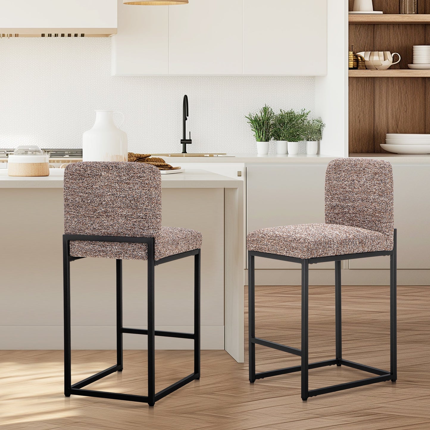 Sophia & William Counter Height Bar Stools with High Backrest 2 Pack Soft & Durable Chenille Fabric Bar Stools for Kitchen Island, Brown