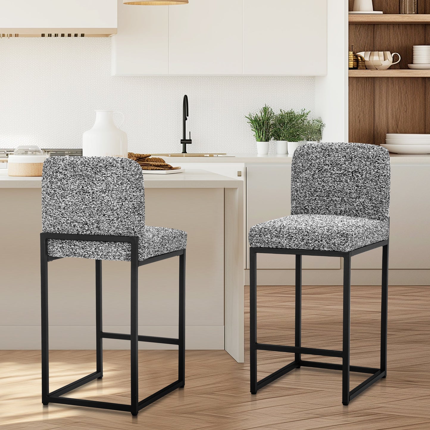 Sophia & William Counter Height Bar Stools with High Backrest 2 Pack Soft & Durable Chenille Fabric Bar Stools for Kitchen Island, Gray