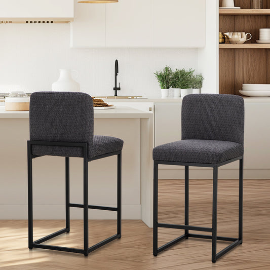 Sophia & William Counter Height Bar Stools with High Backrest 2 Pack Soft & Durable Chenille Fabric Bar Stools for Kitchen Island, Grayish Black
