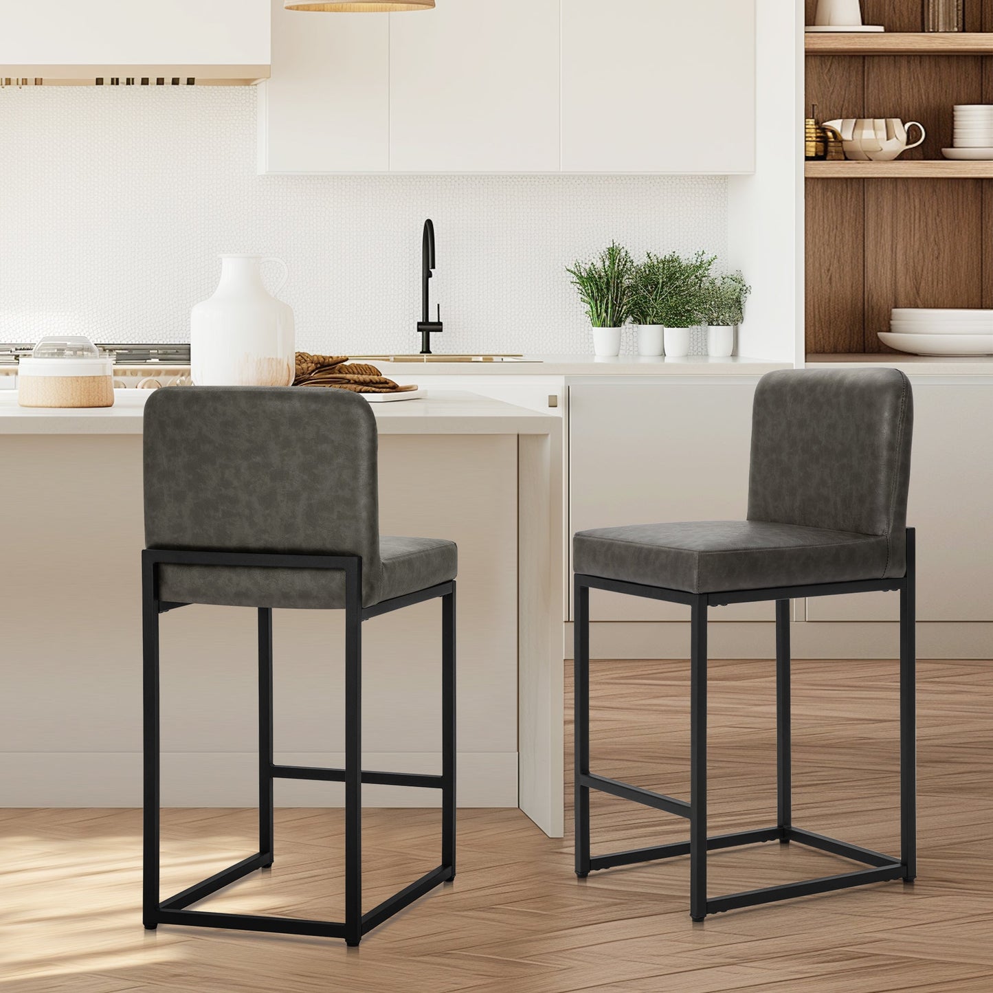 Sophia & William Counter Height Bar Stools with Backrest Set of 2 Comfortable Modern Counter Stools for Kitchen & Home, Gray