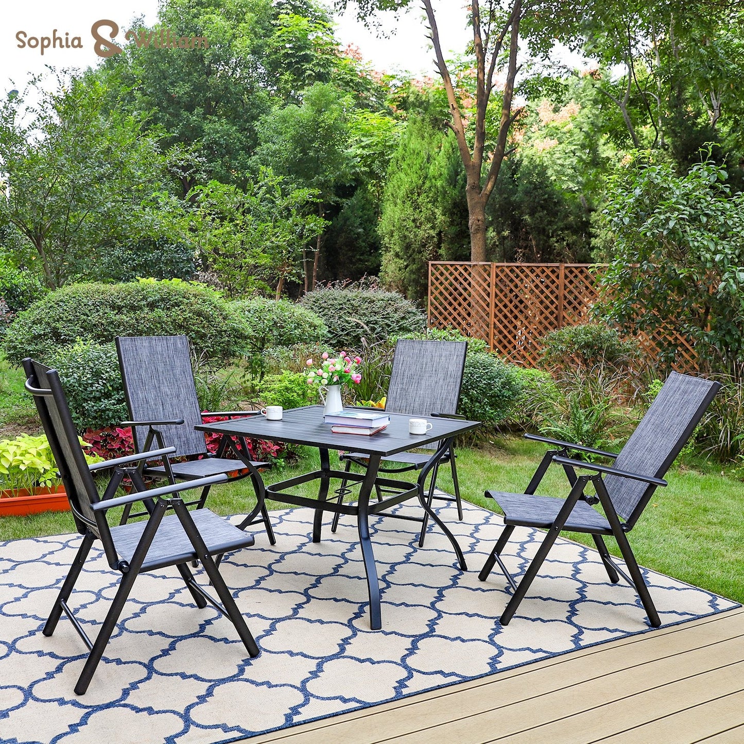 Sophia&William 5Pcs Patio Dining Set Metal Table and Chairs Set for 4 People - Gray