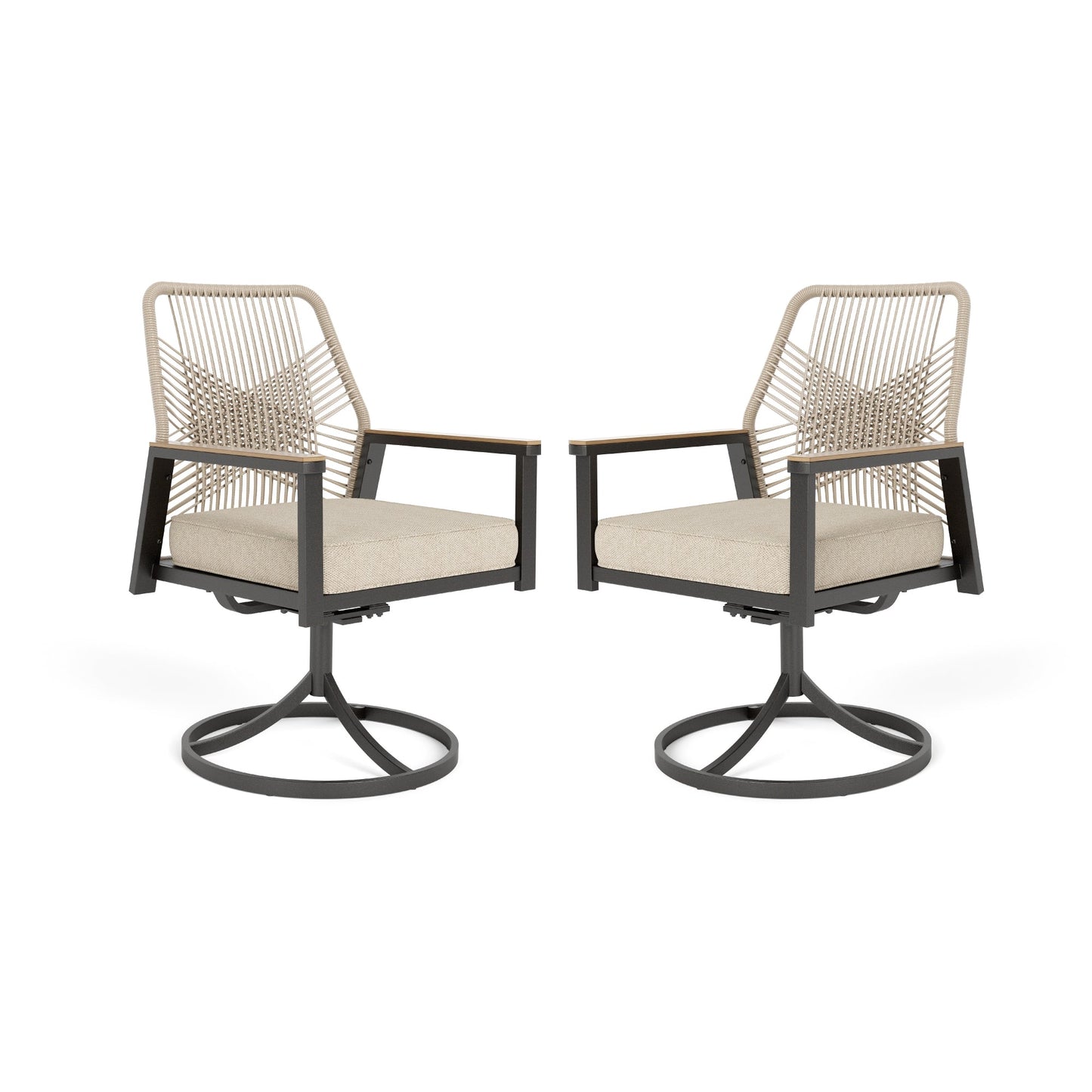 Sophia & William 2Pcs Outdoor Patio Dining Chairs Wicker Swivel Chairs with Metal Frame, Beige Cushion