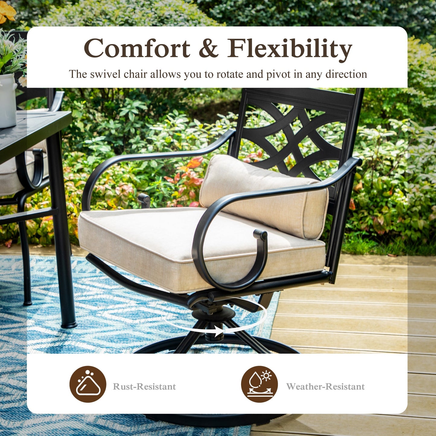 Alpha Joy 8-Piece Outdoor Patio Dining Set with 13 ft Orange Red Umbrella, Cushioned Swivel Chairs & Metal Table for 6
