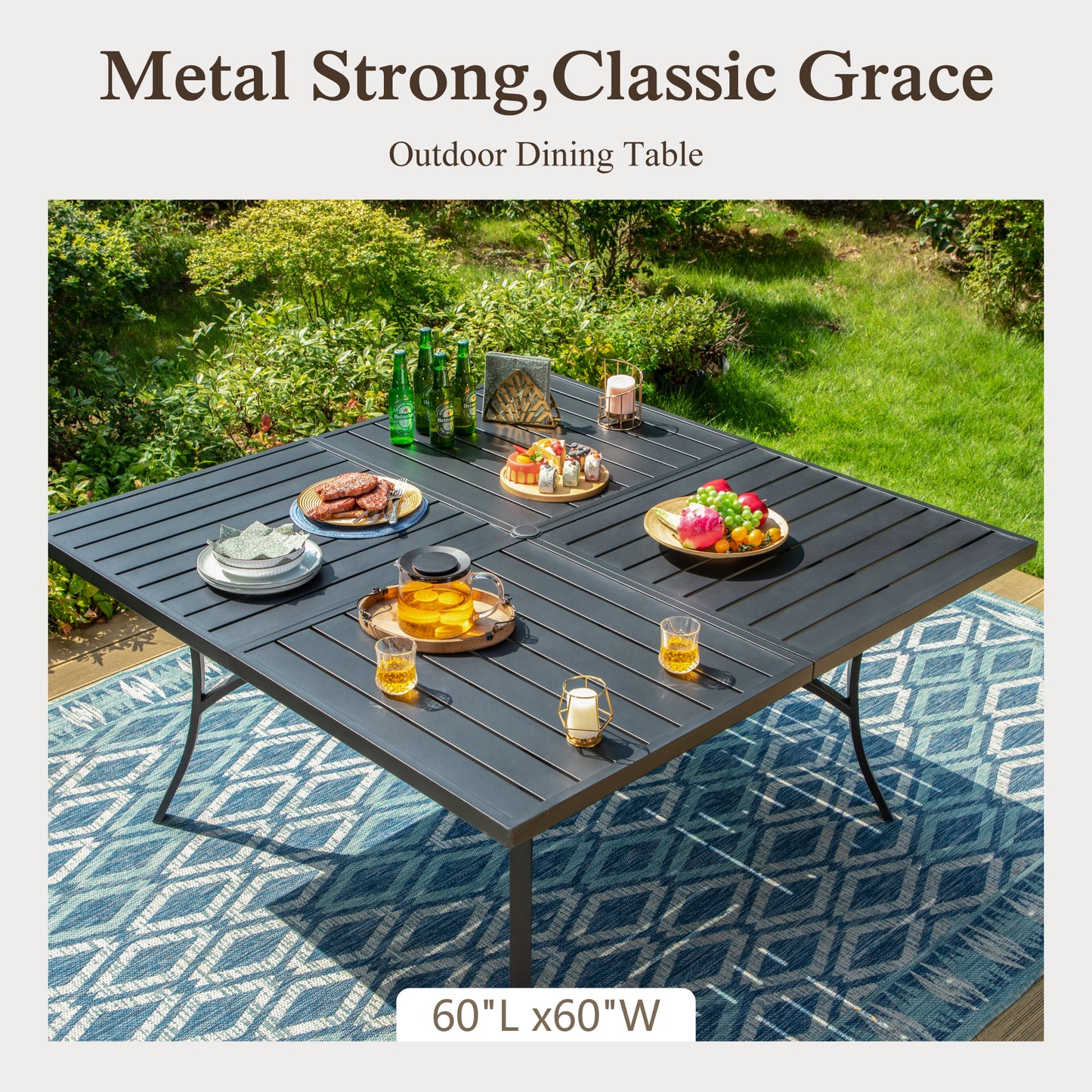 Sophia & William 9Pcs Outdoor Patio Dining Set Metal Cushioned Chairs and 60  Square Table Furniture Set for 8,Beige