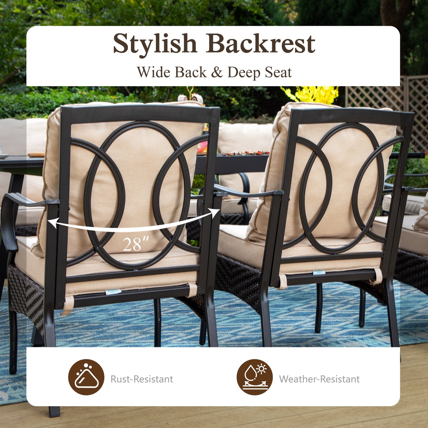 Sophia & William 7Pcs Outdoor Patio Dining Set Metal Cushioned Chairs and Table Furniture Set for 6,Beige
