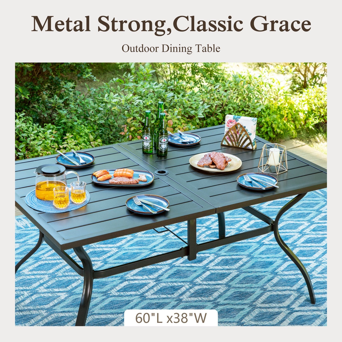 Sophia & William 7Pcs Outdoor Patio Dining Set Metal Cushioned Chairs and Table Furniture Set for 6,Beige