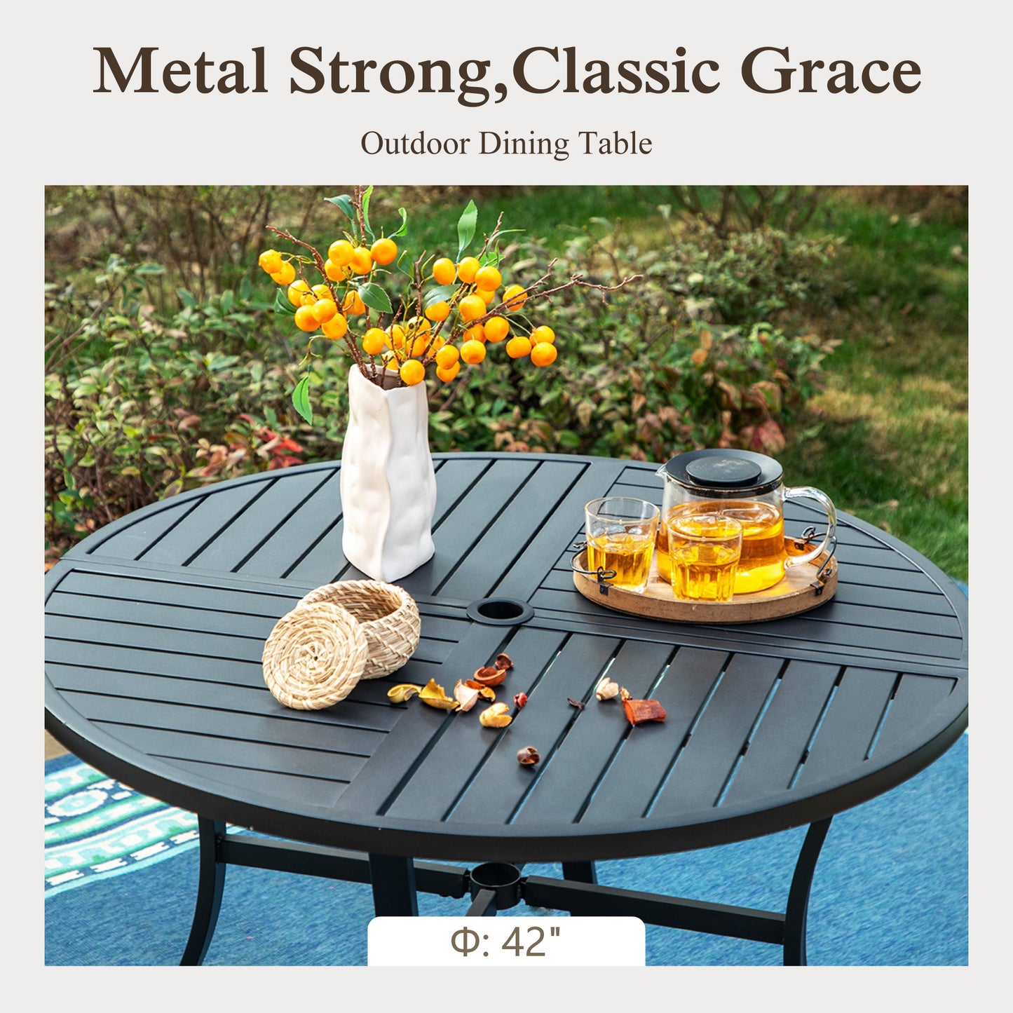 Sophia & William 5Pcs Outdoor Patio Dining Set Metal Cushioned Chairs and Round Table Furniture Set,Beige