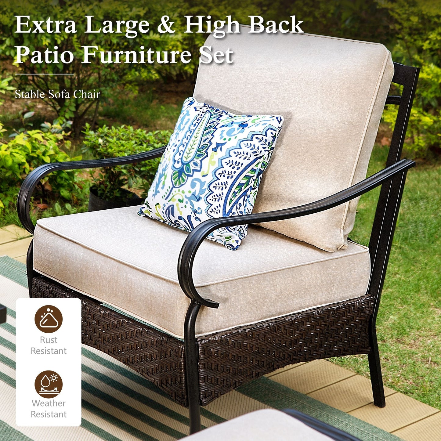 Sophia & William 5 Piece Metal Outdoor Conversation Set 7-Seat Patio Furniture Set with Armchairs