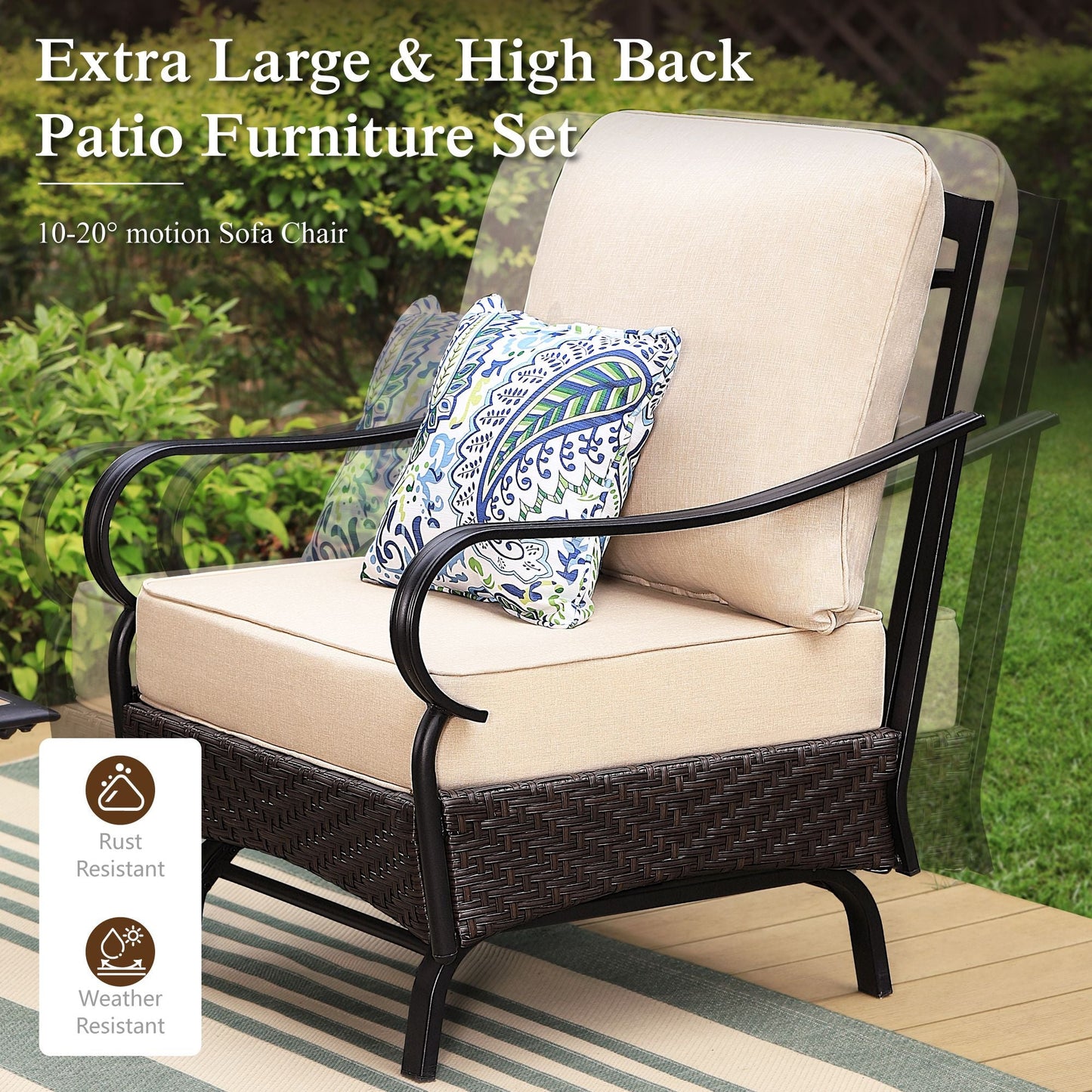 Sophia & William 7 Piece Metal Outdoor Conversation Set 9-Seat Patio Furniture Set with Spring Rocking Chairs