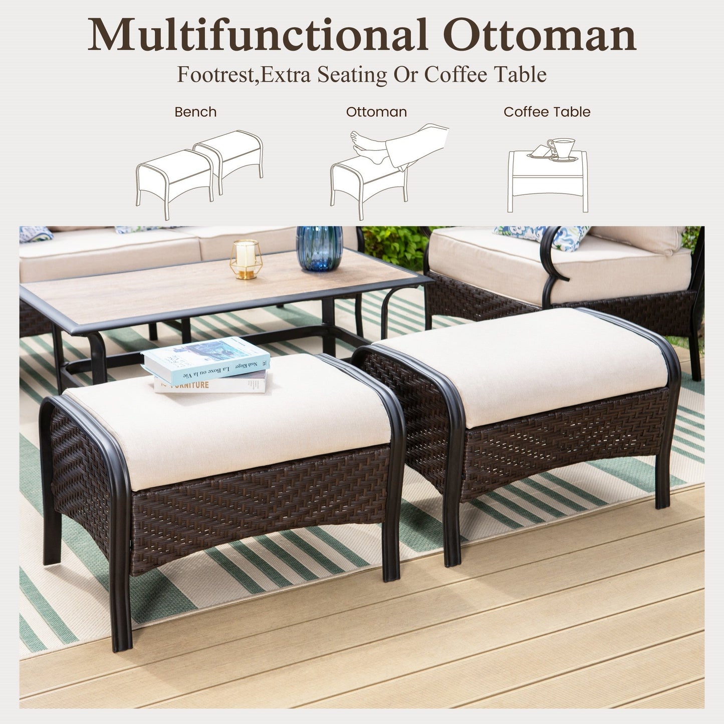 Sophia & William 4 Piece Metal Patio Balcony Furniture Set 5-Seat Outdoor Conversation Set with Spring Rocking Chairs and Coffe Table