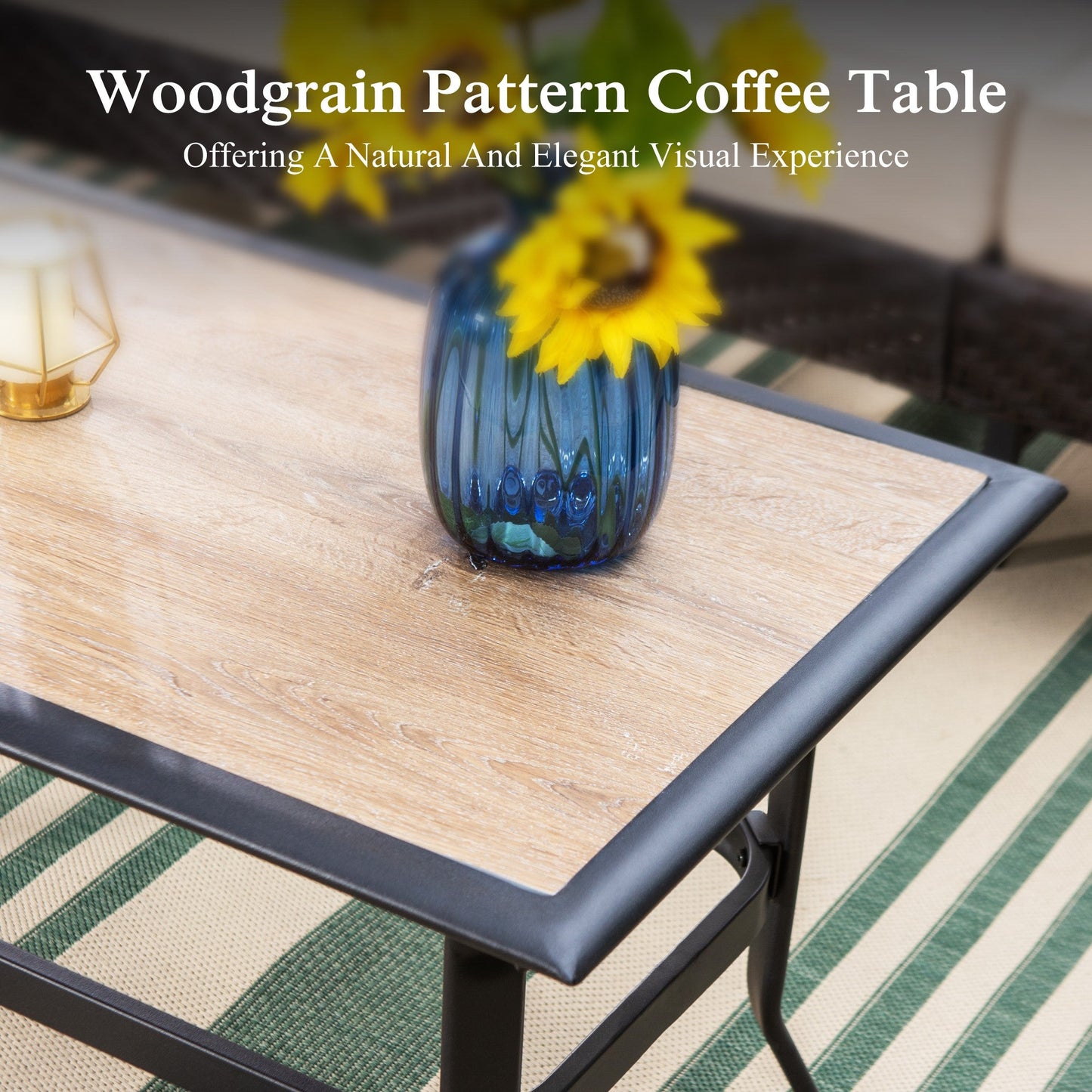Sophia & William 4 Piece Metal Patio Furniture Set 5-Seat Outdoor Wicker Rattan Conversation Set with Armchairs and Coffee Table