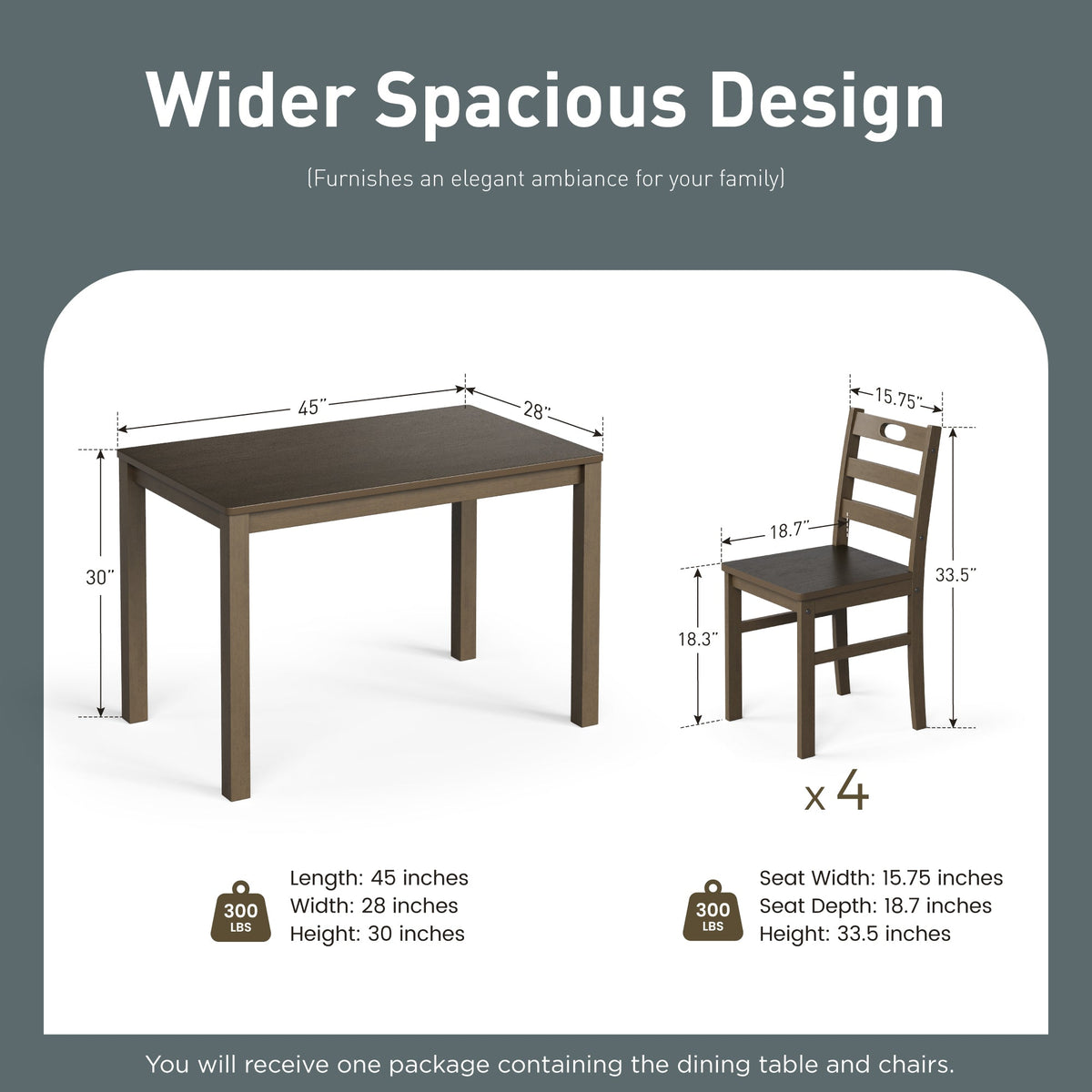 Alpha Joy Farmhouse Dining Table Set for 4 Solid Wood Kitchen Chairs and Table Set, Dark Walnut